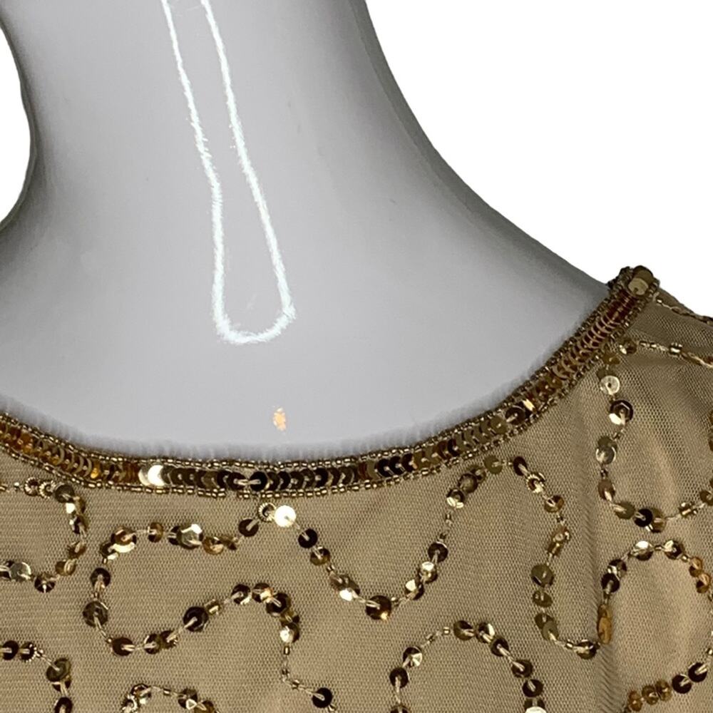 Adrianna Papell NWT Sequence Champagne Gold Sheath Dress Short Sle… - Picture 3 of 12